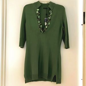Brand new Magaschoni green sweater dress with rhinestones V-collar long-sleeve